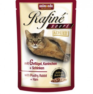 Animonda Rafine Soupe Adult 100 гр для взрослых кошек и котов - коктейль из мяса домашней птицы, кролика и ветчины