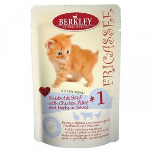 Berkley Fricasse для котят №1 (Кролик и говядина с кусочками курицы и травами в соусе) 85 гр / Berkley Fricasse kitten #1 (Rabbit and beef with chicken fillet and herbs in sauce) 85 gr