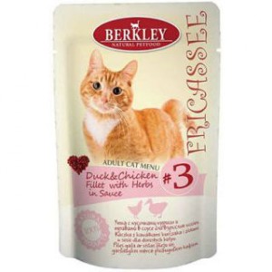 Berkley Fricasse для взрослых кошек и котов №3 (Утка с кусочками курицы и травами в соусе) 85 гр / Berkley Fricasse adult #3 (Duck and chicken fillet with herbs in sauce) 85 gr