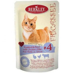 Berkley Fricasse для взрослых кошек и котов №4 (Кролик и говядина с кусочками курицы и травами в соусе) 85 гр / Berkley Fricasse adult #3 (Rabbit and beef with chicken fillet and herbs in sauce) 85 gr