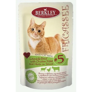 Berkley Fricasse для взрослых кошек и котов №5 (Ягненок и говядина с кусочками курицы и травами в соус) 85 гр / Berkley Fricasse adult #3 (Lamb and beef with chicken fillet and herbs in sauce) 85 gr